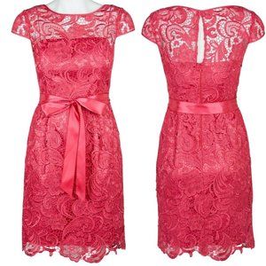 NWT {Adrianna Papell} Coral Lace Cap-Sleeve Illusion Sheath Dress